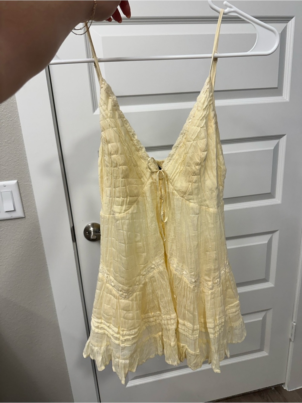 Urban outfitters Light Yellow Lace-Trim babydoll top